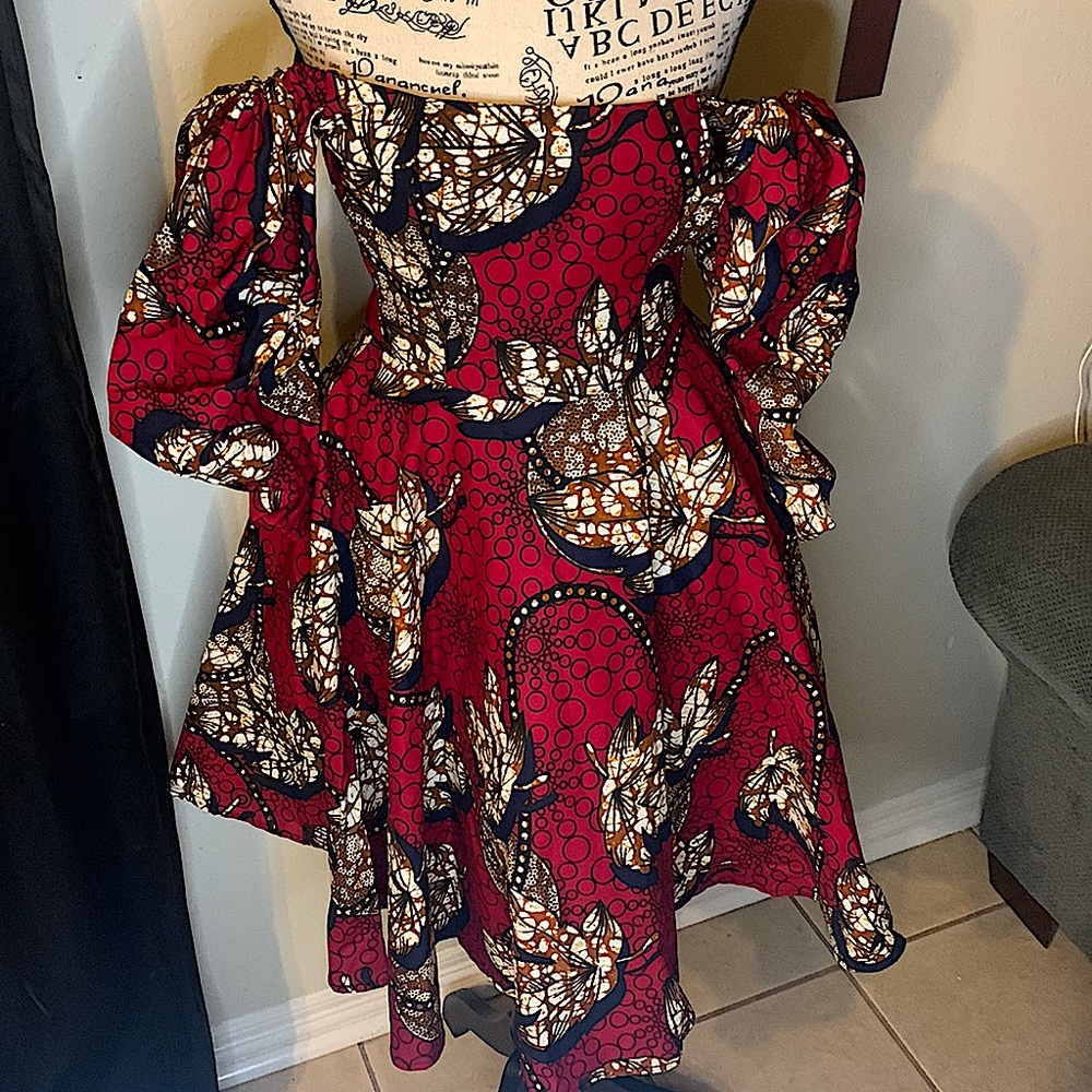 A red printed mini dress